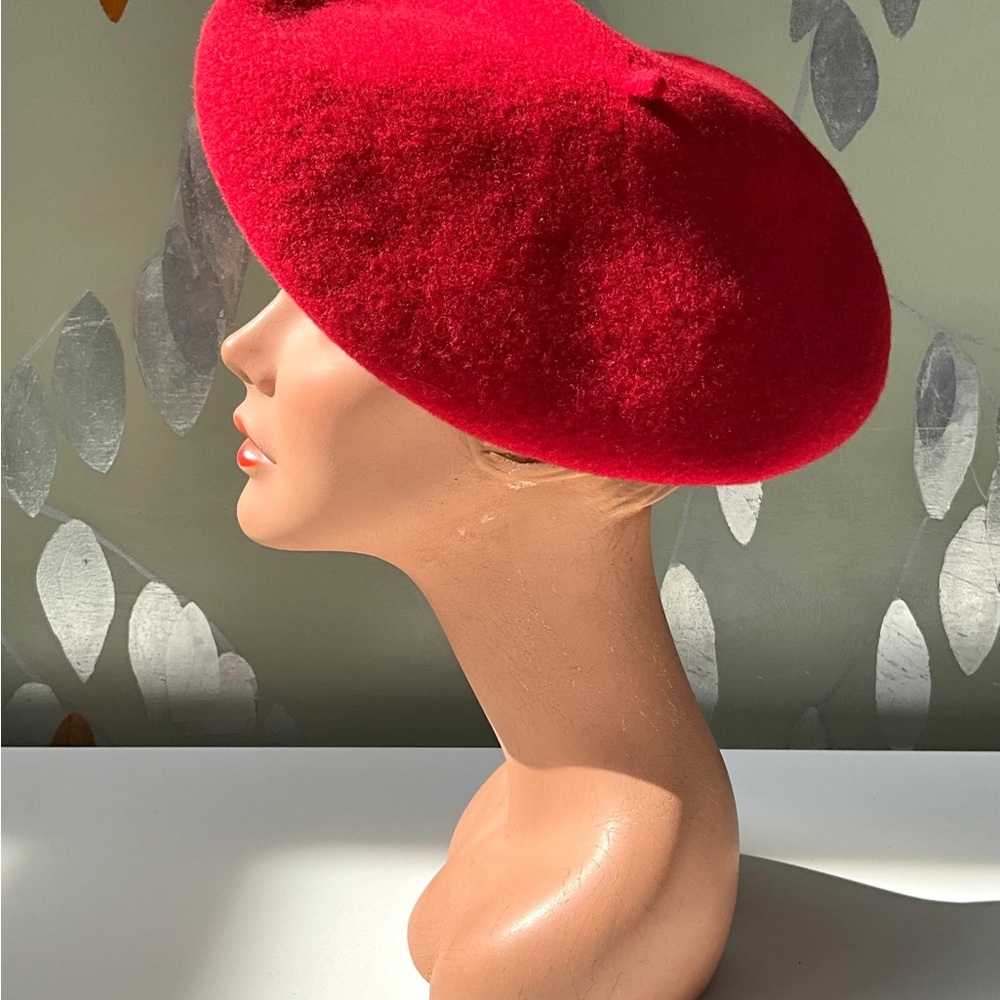 Red Wool French Beret Hat - Picture 2 of 4